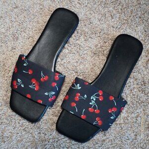 Black Cherry Print Slide Sandals Size 8/9